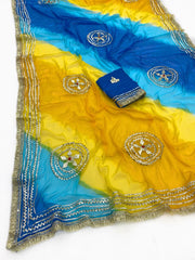 Beautiful Tie & Dye Lehariya Patta Dyeing & Hand Charkhi Gotta Work Saree