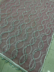 Party-wear Net Bits Sequence Pearls Embroidery Work Saree