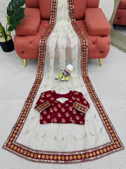 Beautiful Heavy Tibby Silk Thread & Sequence Work Designer Saree