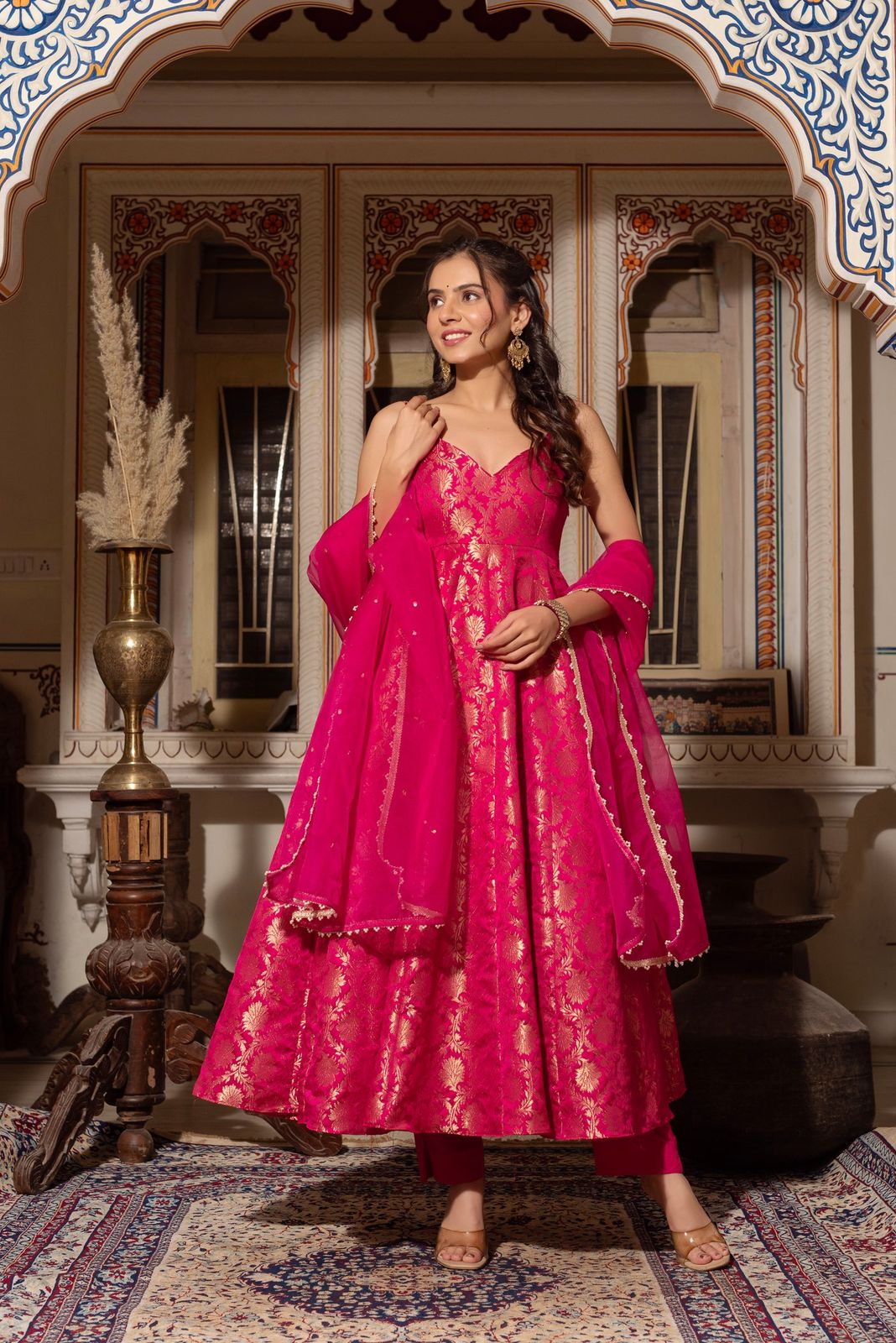 Beautiful Pink Jacquard Silk Gown