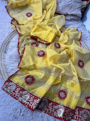 Beautiful Cotton Jacquard With Gota Sequence Work Saree