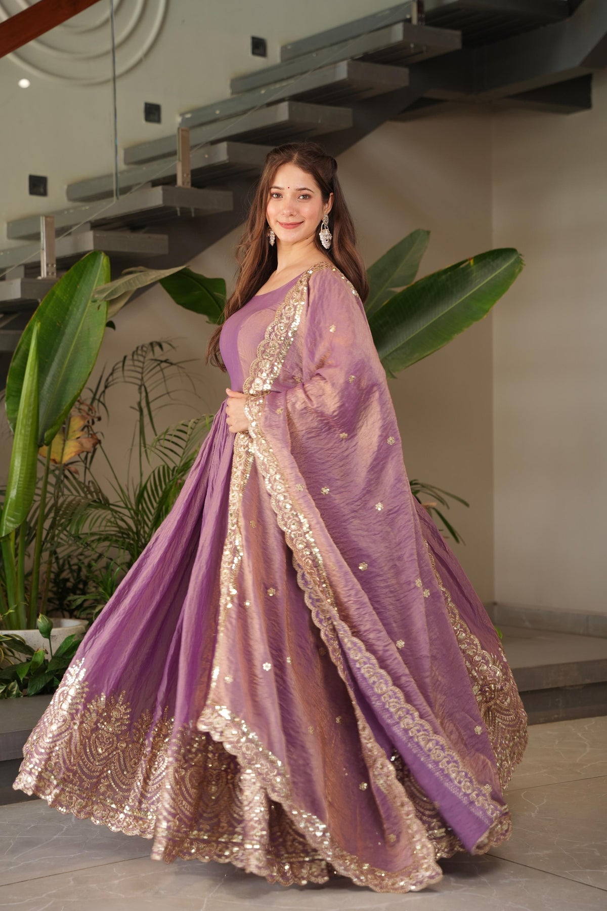 Party-wear Fendy Silk Embroidery Sequence Work Gown