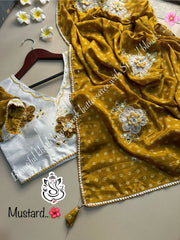 Beautiful Bandhej Printed Chiffon Silk Saree