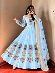Party-wear Fendy Silk Printed With Lace Work Gown