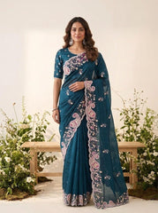 Beautiful Space Silk Embroidery With Cutwork Border Saree