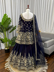 Party-wear Georgette Coding Dori With Sequence Work Top With Lehenga