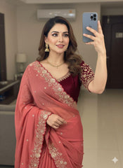 Beautiful Georgette Sequence With Cutwork Border Saree