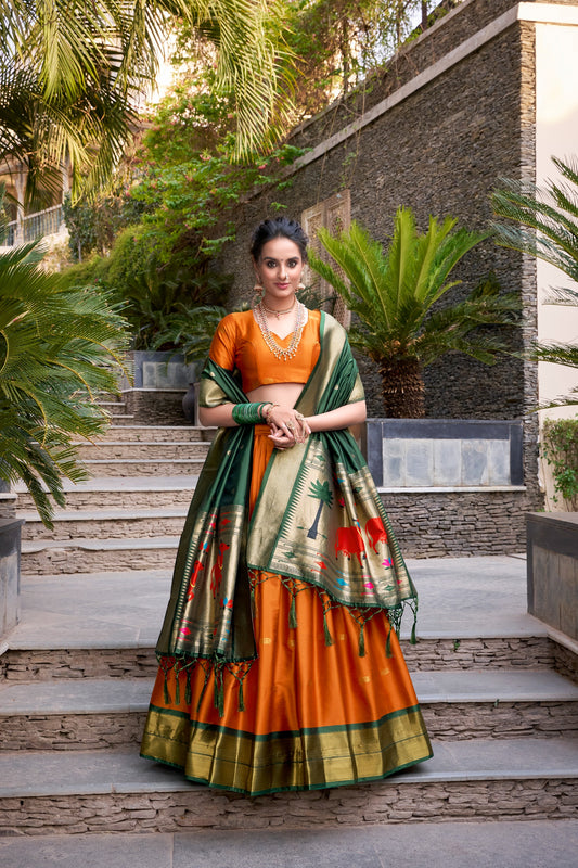 Traditional Jacquard Silk Paithani Zari Weaving Work Lehenga Choli
