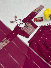 Beautiful Pure Vichitra Silk Embroidery Coding Sequence & Thread Work Lehenga Choli