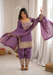 Festive Special Vichitra Silk Embroidery Sequence Zari Dori Work Salwar Suit