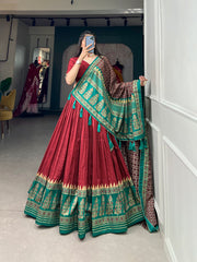 Ethnic Traditional Tussar Silk Foil Printed Lehenga Choli