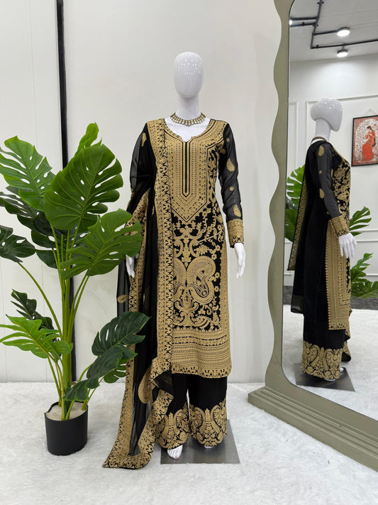 Elegant Georgette Chine-stitch Work Pakistani Suit