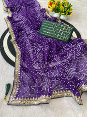 Beautiful Designer Georgette Coding Sequence Bandhani Foil Printed Saree
