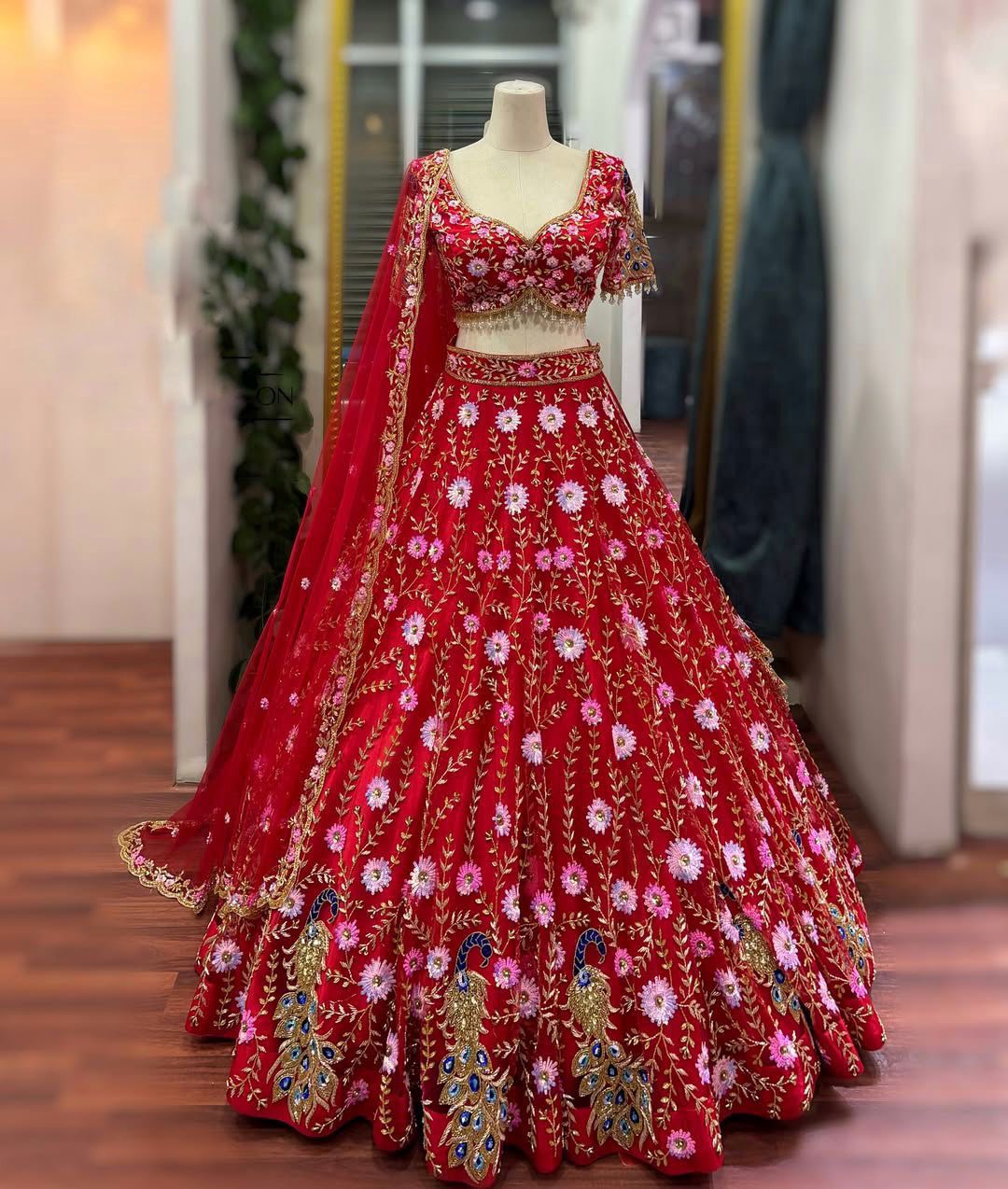 Royal Red Glamours Soft Net Embroidery Sequence Work Lehenga Choli