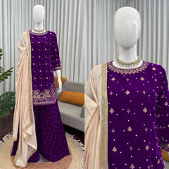 Elegant Ethnic Viscose Velvet Thread & Sequence With Pearl Work Suit