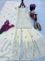 Designer Party-wear Natural Crepe Embroidery Sequence Suit