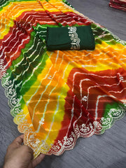 Beautiful  Pure Georgette With Jodhpur Lehriya Printed Saree