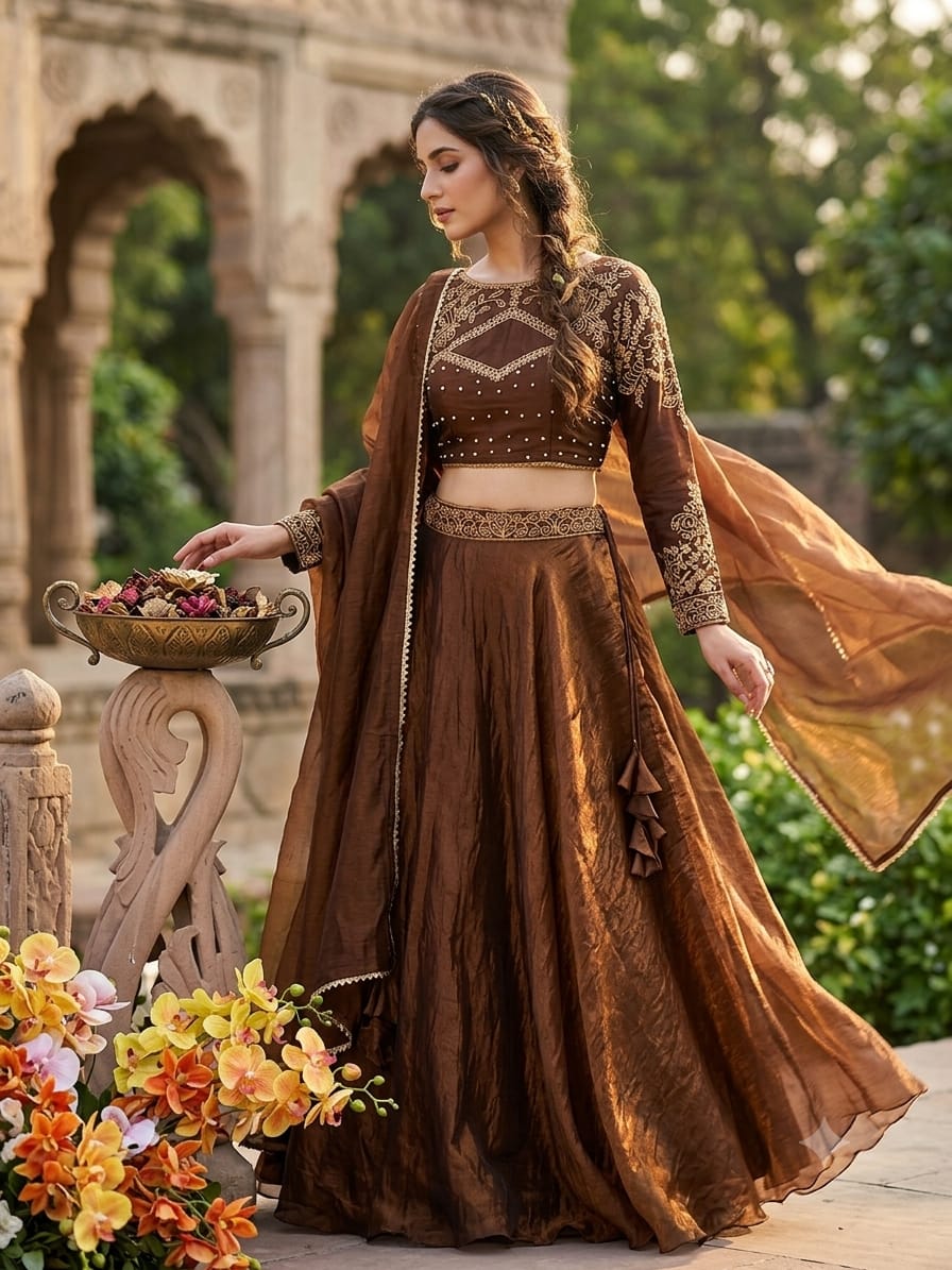 Beautiful Space Silk Revert Moti & Sequence Embroidery Lehenga With Stitched Blouse