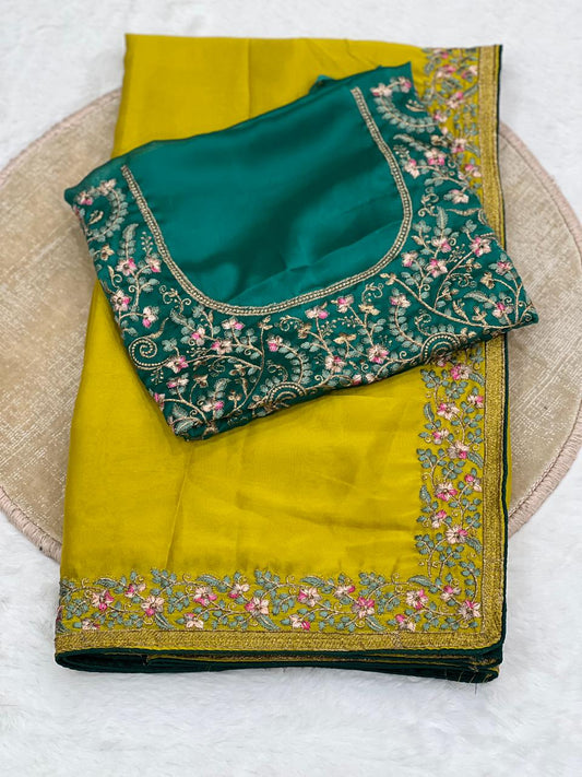 Beautiful Rangoli Silk Embroidery C-Pallu Work Saree