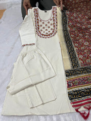 Beautiful Khadi Cotton With Embroidery Work Suit