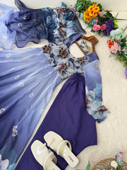 Party-wear Organza Tabby Silk With Digital Printed Gown