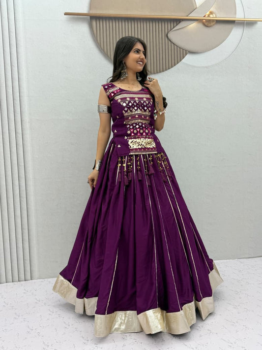 Navratri Special Mirror Handwork & Ribbon Work Lehenga With Stitched Choli