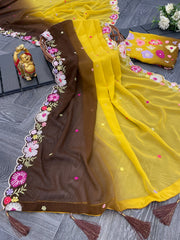 Beautiful Multicolored Sequence & Embroidery Work Saree