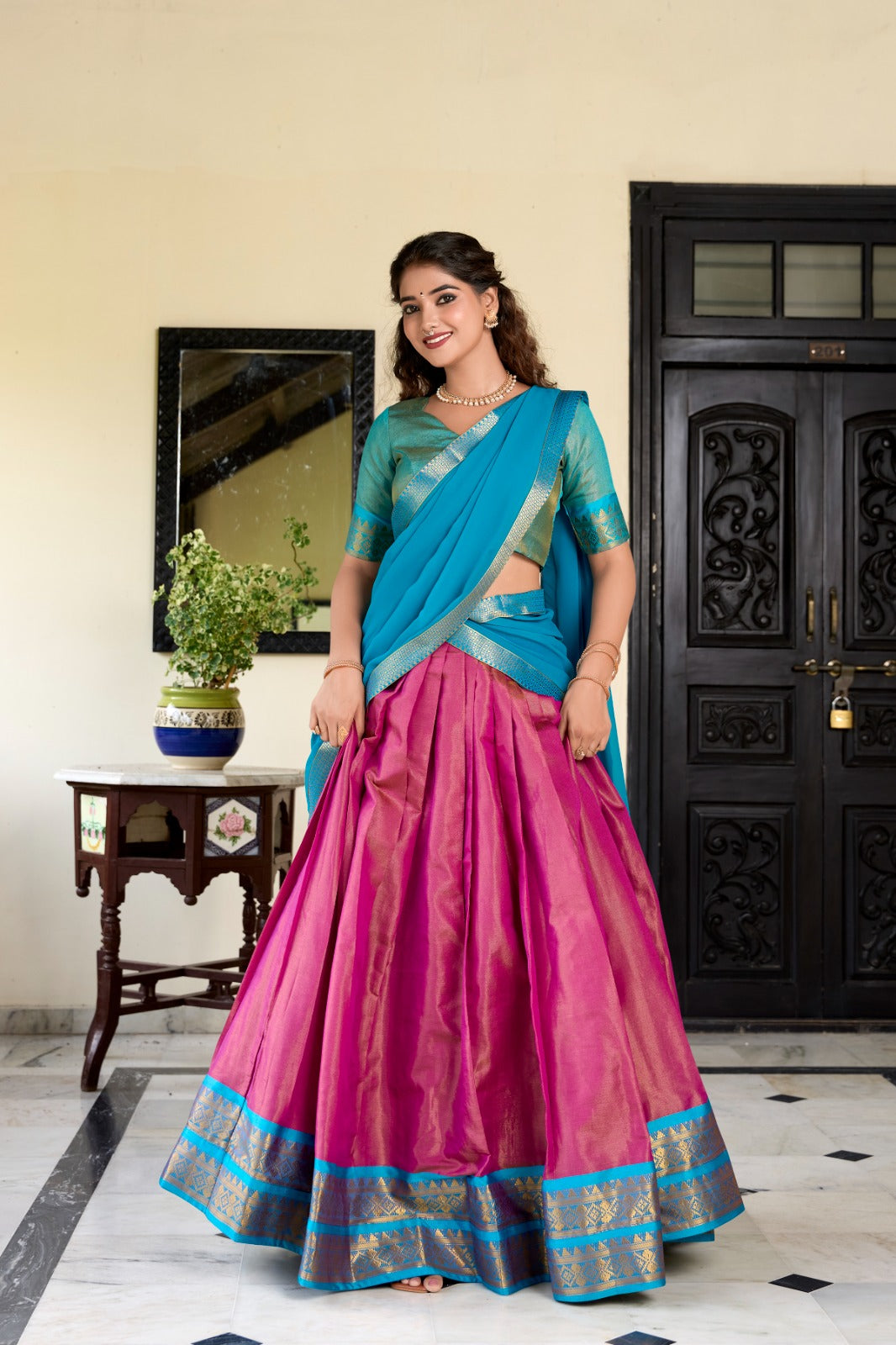 South Indian Special Kanchipuram Zari Weaving Work Half Saree