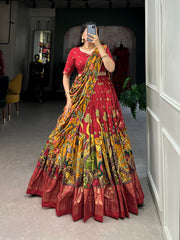 Southern Grace Tussar Silk Kalamkari Printed Lehenga Choli