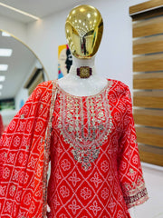 Party-wear Chinon Silk Printed With Embroidery Sequence Work Sharara
