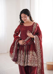Party-wear Heavy Two Tone Fendy Satin Silk Sharara