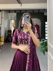 Trending Beautiful Vichitra Silk Sequins & Thread Embroidery Work Lehenga Choli