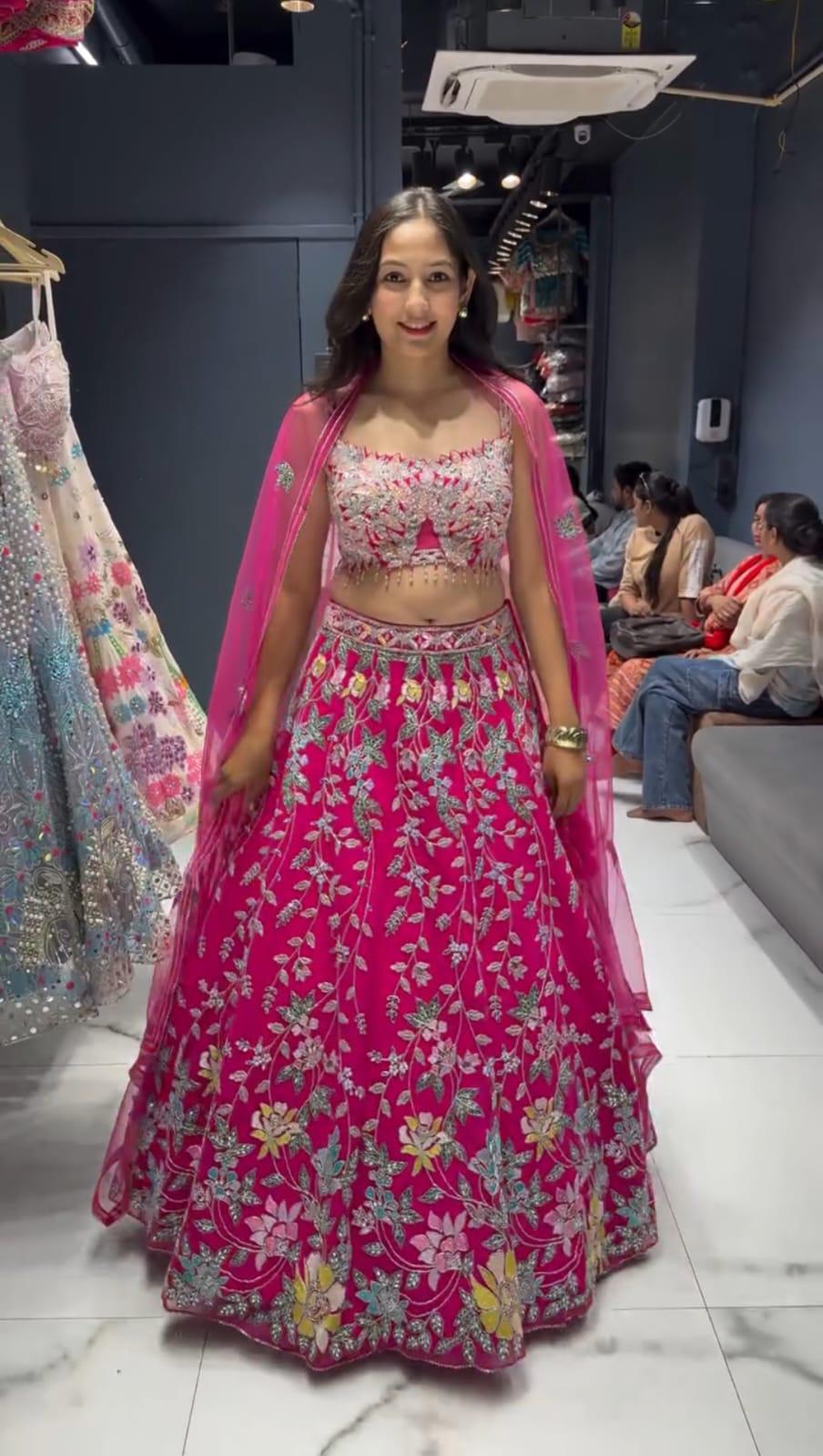 Party-wear Pink Georgette Embroidery & Sequence Work lehenga Choli