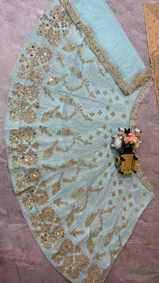 Beautiful Georgette Embroidery Sequins & Real Mirror Work Lehenga Choli