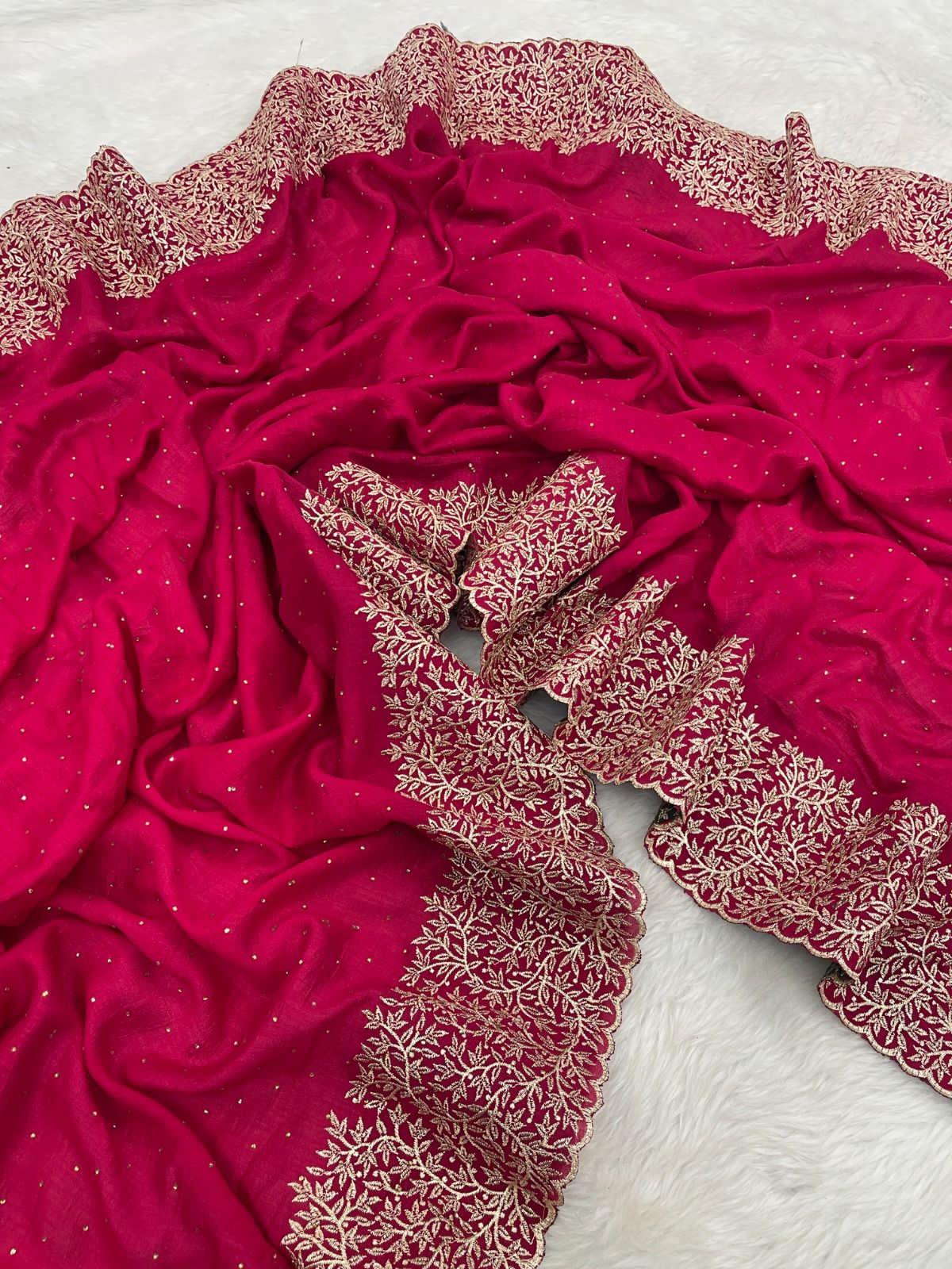 Soft Vichitra Silk Embroidery Work Saree