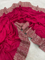 Soft Vichitra Silk Embroidery Work Saree