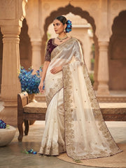 Party-wear Space Silk Zari & Sequence Embroidery Work Saree