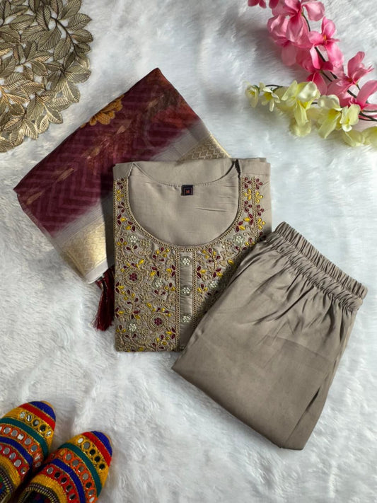 Beautiful Roman Silk Embroidery Sequence Work Dress