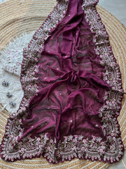 Beautiful Multi Sequence Embroidery With Work Saree