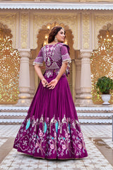 Festival Special Vichitra Silk Embroidery Thread Work Lehenga Choli With Koti
