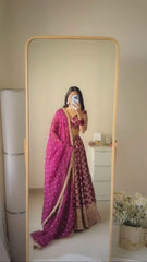 Royal Festive Lehenga Set With Golden Border Dupatta