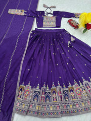 Beautiful Pure Vichitra Silk Embroidery Coding Sequence & Thread Work Lehenga Choli