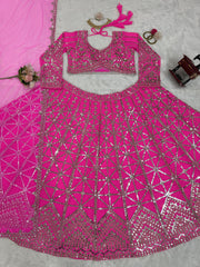 Partywear Pink Georgette Sequence With Thread Work Lehenga Choli