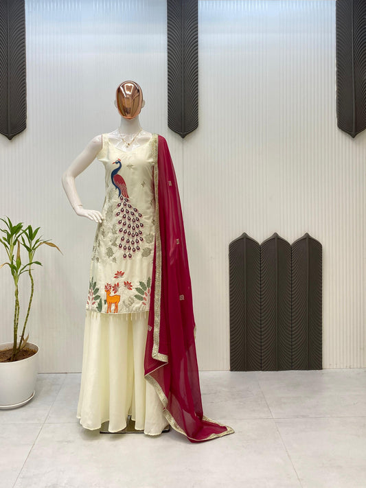 Beautiful French Crepe Embroidery Work Sharara