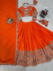 Beautiful Crep Silk Coding Dori With Thread & Sequence Work Lehenga Choli