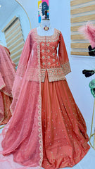 Partywear Simmer Silk Embroidery Sequence & Moti Top Lehenga & Dupatta Set