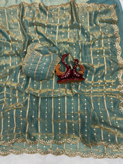 Party-wear Soft Space Silk Sequence Embroidery Work Saree