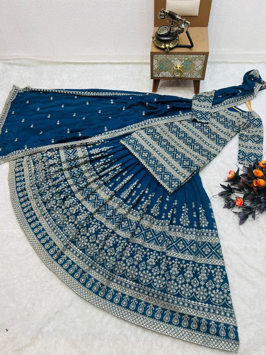 Trending Party-wear Silk Sequence & Embroidery Work Lehenga With Top