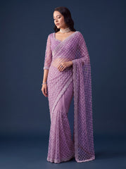 Party-wear Net Beads Sequence & Pearl Embroidery Work Saree