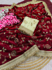 Party-wear Fendy Satin Sequence & Beads Work Saree